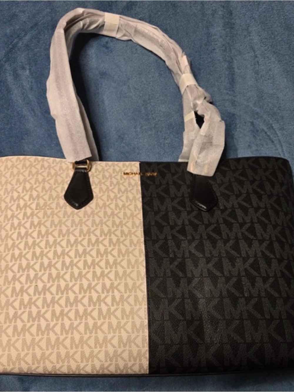 Michael Kors Two-Tone Black and Beige MK Logo Tote